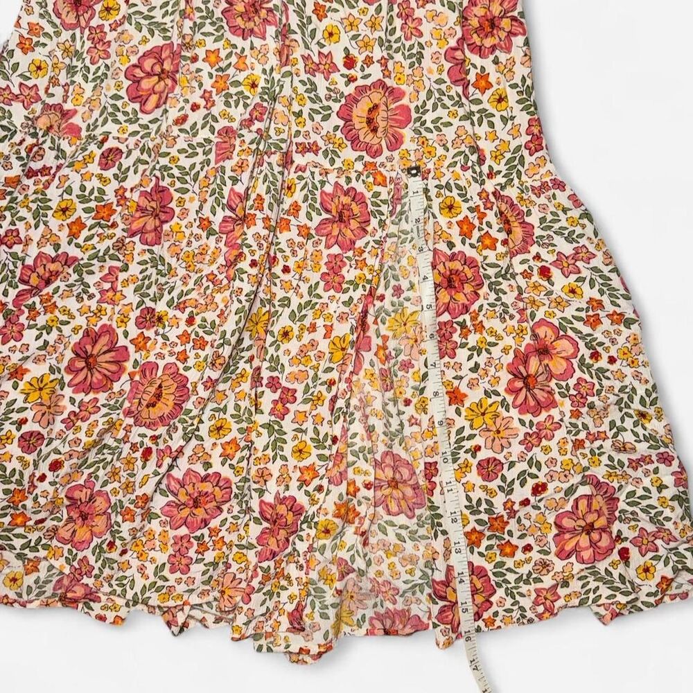 Orange and Pink Floral Cottagecore Maxi Dress with Spaghetti Straps; Size SMALL - Picture 5 of 6